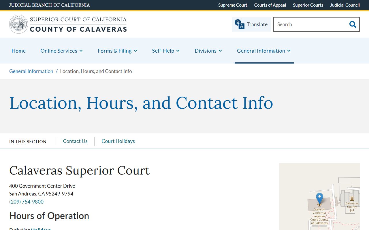 Calaveras County court records after arrest courthouse hours